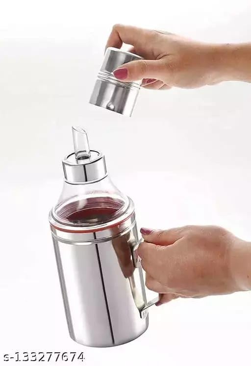 MILTLIFE Stainless Steel Oil Dispenser 1 Litre Steel for Kitchen Olive Oil Dispenser Oil Vinegar Dispenser Olive Oil Bottle Dispenser Oil Dispenser Silver Pack Of 2 - Image 5