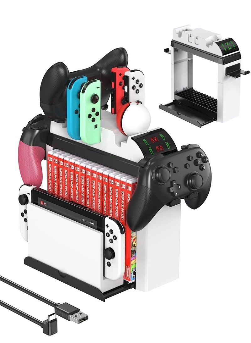Nintendo Switch Game Organizer with Controller Charger & Storage Tower for Joy-Con, Pro Controller & Accessories - Perfect for TV Docking - Image 1