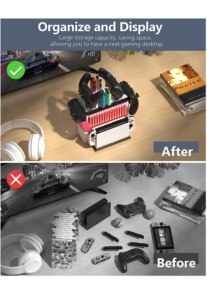 Nintendo Switch Game Organizer with Controller Charger & Storage Tower for Joy-Con, Pro Controller & Accessories - Perfect for TV Docking - Image 2