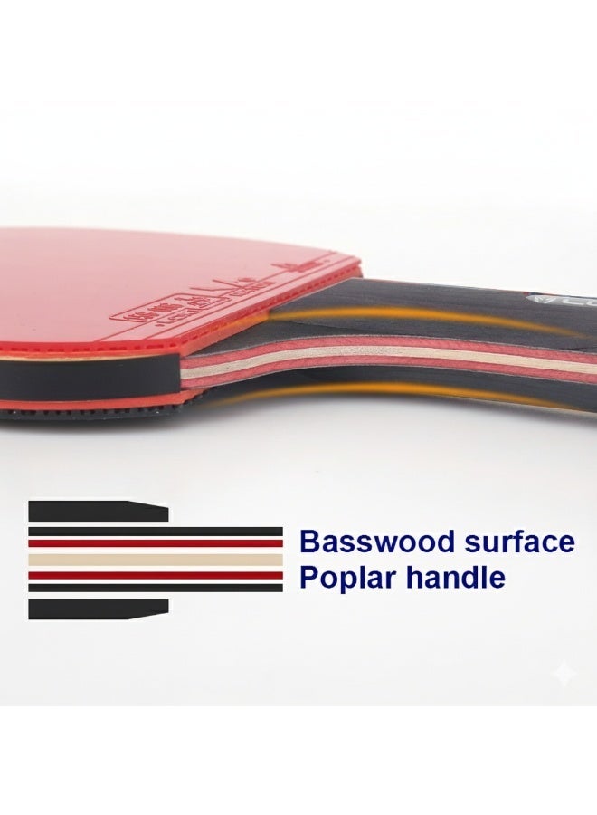 Table tennis racket with poplar wood handle and basswood deck, with carrying case, multi-colored - Image 2