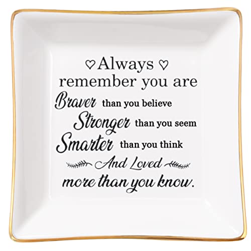 Spegiffu Inspirational Gifts for Women Trinket Dish with Positive Quotes - Always Remember You are Braver Stronger Smarter Than You Think, Motivational Gifts for Women Encouragement Cheer Up Gift - Image 1