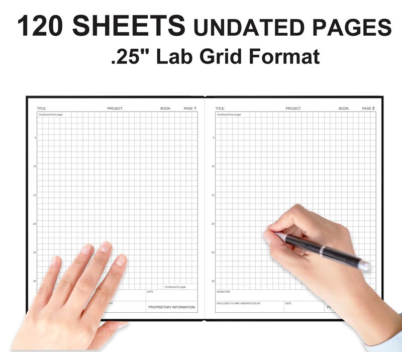 Tuun Fuplan Engineering Notebook/Lab Notebook - 120 Pages Engineer Graph Paper Notebook with .25" Engineering Grid Format, 8" x 10", Section Sewn Hardcover Grid Notebook for School Supplies, Black - Image 2
