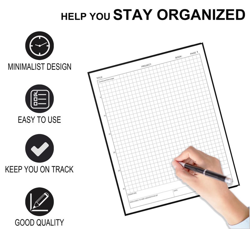 Tuun Fuplan Engineering Notebook/Lab Notebook - 120 Pages Engineer Graph Paper Notebook with .25" Engineering Grid Format, 8" x 10", Section Sewn Hardcover Grid Notebook for School Supplies, Black - Image 3