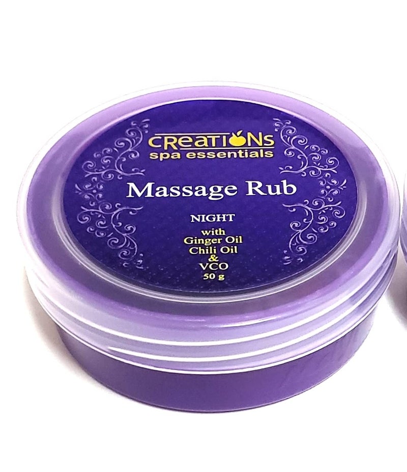 CS Essentials Creation Spa Essentials Massage Rub Night with Ginger Oil Chili Oil Size 50g Pack of 1 Purple
