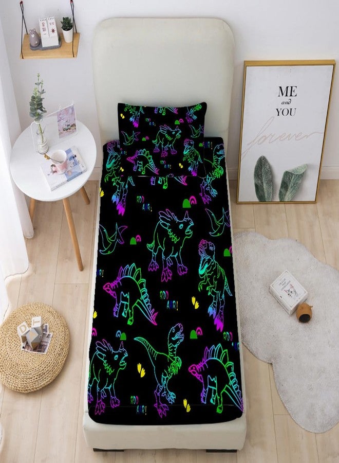 Gusuhome Dinosaurs Bed Sheets Queen Size for Boys 3D Colorful Jurassic Dinosaur Fitted Sheets Set for Kids and Teens Soft Microfiber Bedding Set with Pillowcase (1 Fitted Sheet + 2 Pillow Cases) - Image 4