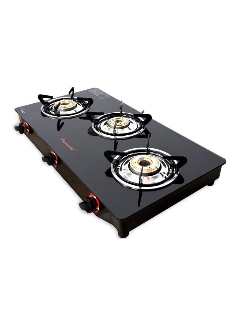 BUTTERFLY Butterfly Smart 3 Burner Glass Top Gas Stove | Manual Ignition | Scratch Resistant Toughened Glass | Brass Burners | Skid-proof Legs | 1 Year Manufacturer's Warranty | Black  - Image 1
