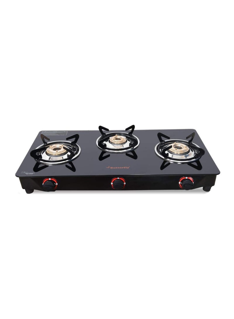 BUTTERFLY Butterfly Smart 3 Burner Glass Top Gas Stove | Manual Ignition | Scratch Resistant Toughened Glass | Brass Burners | Skid-proof Legs | 1 Year Manufacturer's Warranty | Black  - Image 3