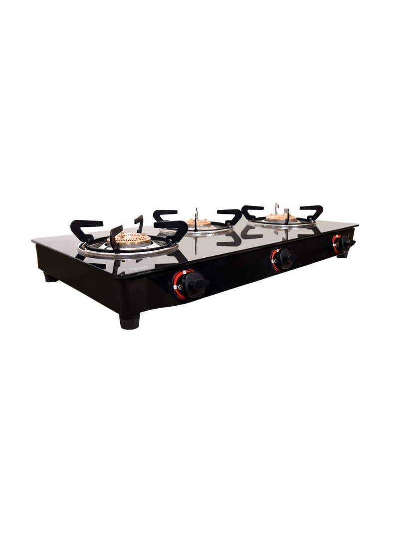 BUTTERFLY Butterfly Smart 3 Burner Glass Top Gas Stove | Manual Ignition | Scratch Resistant Toughened Glass | Brass Burners | Skid-proof Legs | 1 Year Manufacturer's Warranty | Black  - Image 4