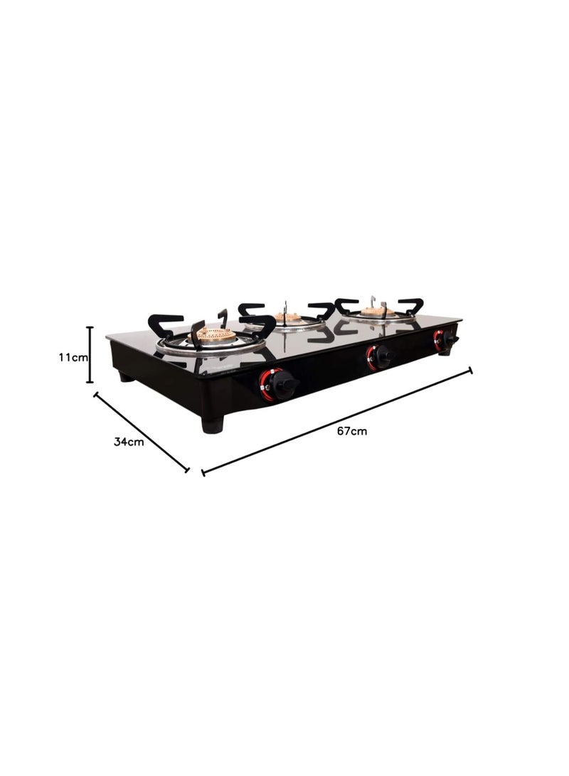 BUTTERFLY Butterfly Smart 3 Burner Glass Top Gas Stove | Manual Ignition | Scratch Resistant Toughened Glass | Brass Burners | Skid-proof Legs | 1 Year Manufacturer's Warranty | Black  - Image 5