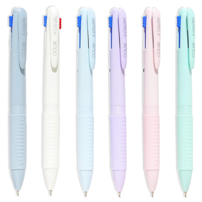 COLNK Multicolor Ballpoint Pen 0.5, 4-in-1 Colored Pens Fine Point,Ballpoint Gift Pens for Planner Journaling,Assorted Ink, 6-Count - Image 1