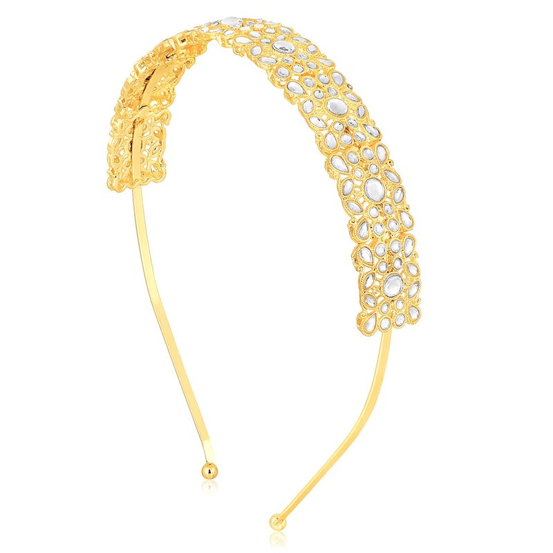Peora Gold Plated White Kundan Studded Fancy Hair Band Ethnic Fashion Jewellery Gift for Girls Women - Image 5