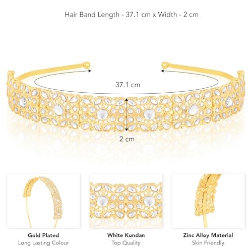 Peora Gold Plated White Kundan Studded Fancy Hair Band Ethnic Fashion Jewellery Gift for Girls Women - Image 4