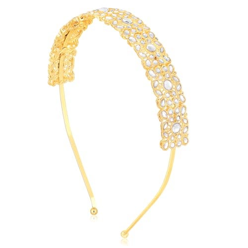 Peora Gold Plated White Kundan Studded Fancy Hair Band Ethnic Fashion Jewellery Gift for Girls Women - Image 1