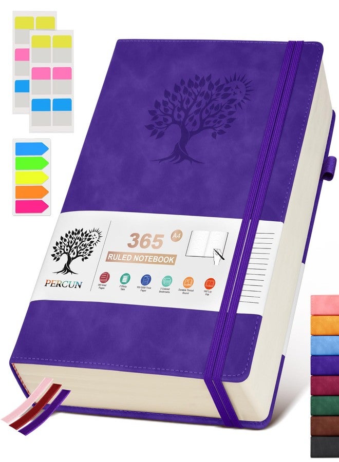 PERCUN A4 Lined Journal Notebook，365 Page Large Leather Journals for Writing Women Men，Hardcover Notebook with 100Gsm Thick Pages for Travel，Work，School，College Ruled, Daily Diary (8.5" x 11.4") - Image 1