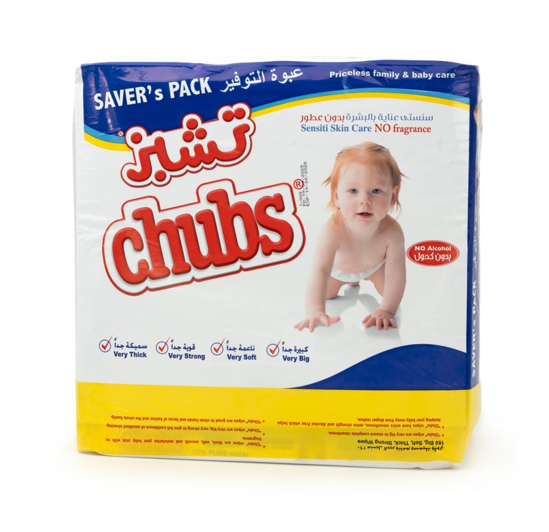 Chubs مناديل مبللة للأطفال من بيبي سينسيتيف - خالية من العطور وخالية من الكحول - عبوة قيمة 4 × 40 مناديل (160 مناديل) - Image 1