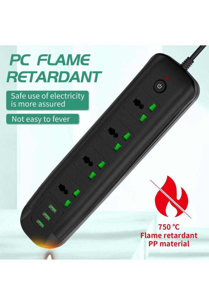 GULFLINK Power Extension Cord 2 Meter Cable With 4 Power Socket 3 USB Power Strip Black - Image 5