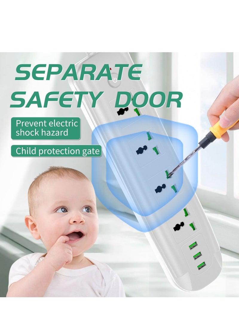 GULFLINK Power Extension Cord 2 Meter Cable With 4 Power Socket 3 USB Power Strip Black - Image 4