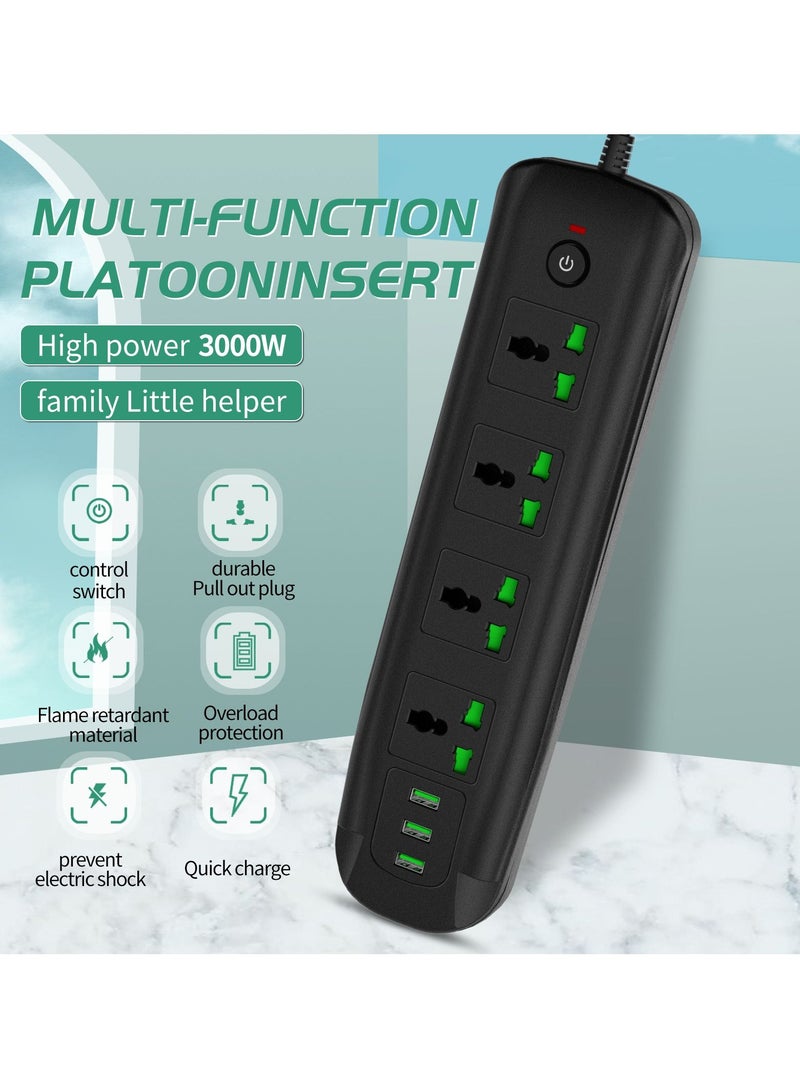 GULFLINK Power Extension Cord 2 Meter Cable With 4 Power Socket 3 USB Power Strip Black - Image 3