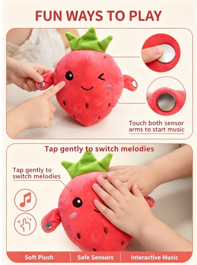 Zorva Musical Strawberry Plush Toy, Dual Single & Multi Touch Sensory Interactive Educational Toy, Comes with Batteries, Soft Stuffed Doll Kids Birthday Gift - Image 2