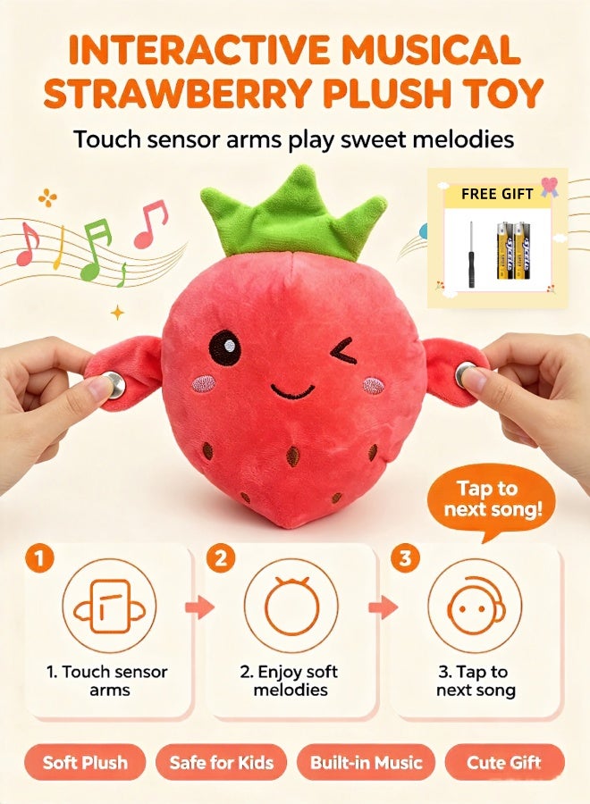 Zorva Musical Strawberry Plush Toy, Dual Single & Multi Touch Sensory Interactive Educational Toy, Comes with Batteries, Soft Stuffed Doll Kids Birthday Gift - Image 1
