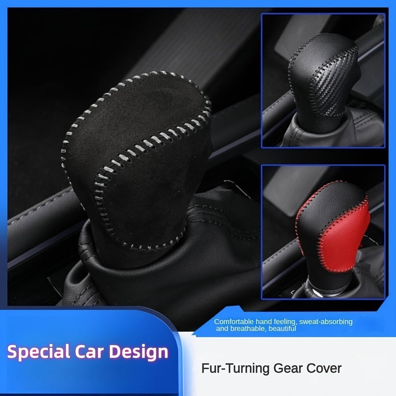Black Line Faux Leather Shift Knob Center Console Cover for Honda CRV HRV - Image 1