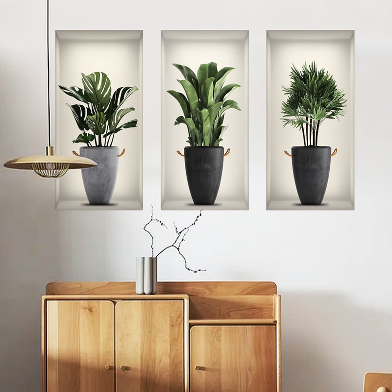 Creative Green Plant Potted 3D Stereo Fake Window Wall Stickers Living Room Decorative Wall Stickers Self-Adhesive Wall Stickers - Image 3