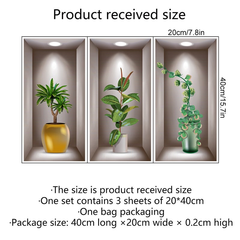 Creative Green Plant Potted 3D Stereo Fake Window Wall Stickers Living Room Decorative Wall Stickers Self-Adhesive Wall Stickers - Image 1