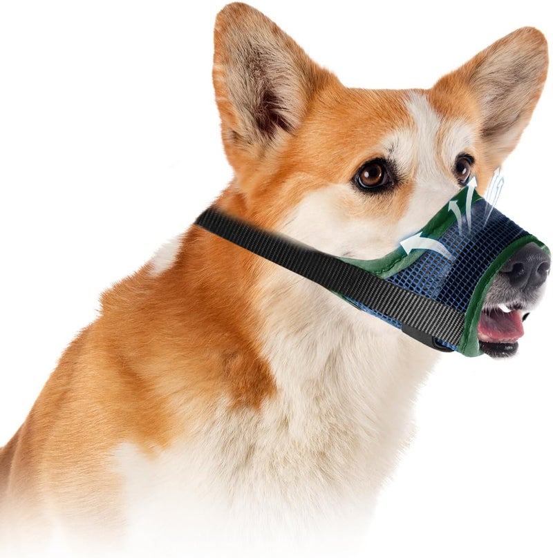 Denwwico Dog Muzzle, Newest Soft Mesh Muzzle Double Stick Anti Biting Barking Chewing, Adjustable Pet Muzzle Allows Panting Drinking for Small Medium Large Dogs-Perant (Drank Green, S) - Image 1