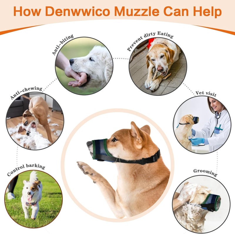 Denwwico Dog Muzzle, Newest Soft Mesh Muzzle Double Stick Anti Biting Barking Chewing, Adjustable Pet Muzzle Allows Panting Drinking for Small Medium Large Dogs-Perant (Drank Green, S) - Image 5