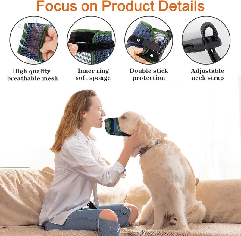 Denwwico Dog Muzzle, Newest Soft Mesh Muzzle Double Stick Anti Biting Barking Chewing, Adjustable Pet Muzzle Allows Panting Drinking for Small Medium Large Dogs-Perant (Drank Green, S) - Image 3