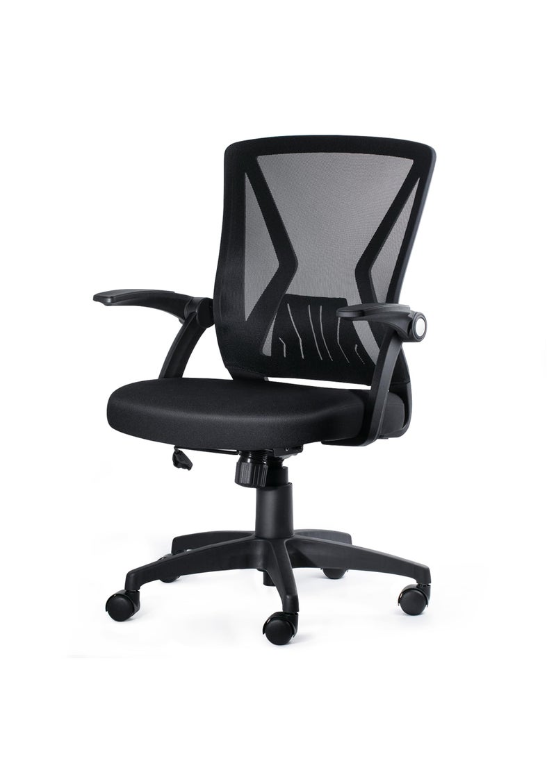 KOLLIEE KOLLIEE Mid Back Mesh Office Chair Ergonomic Swivel Black Mesh Computer Chair Flip Up Arms with Lumbar Support Adjustable Height Task Chair 