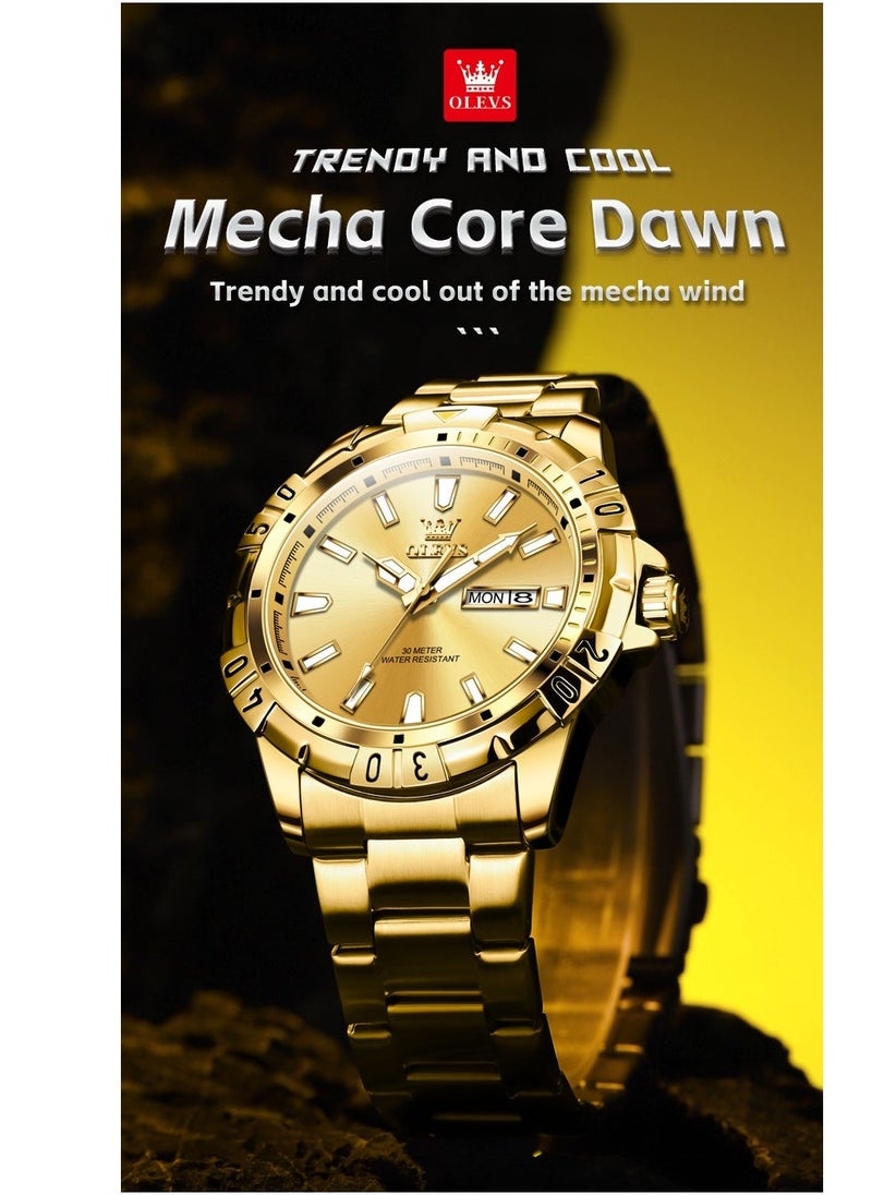 OLEVS Watches for Men Quartz Stainless Steel Water Resistant Watch 42mm Gold 5560 - Image 2