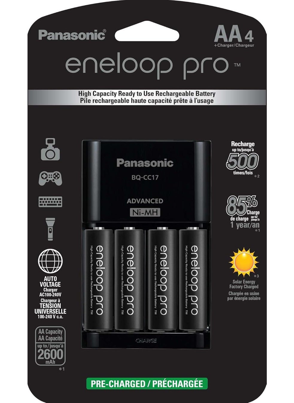 eneloop Panasonic KKJ17KHCA4A Advanced Individual Cell Battery Charger Pack with 4 AA eneloop pro High Capacity NiMH Rechargeable Batteries  - Image 1