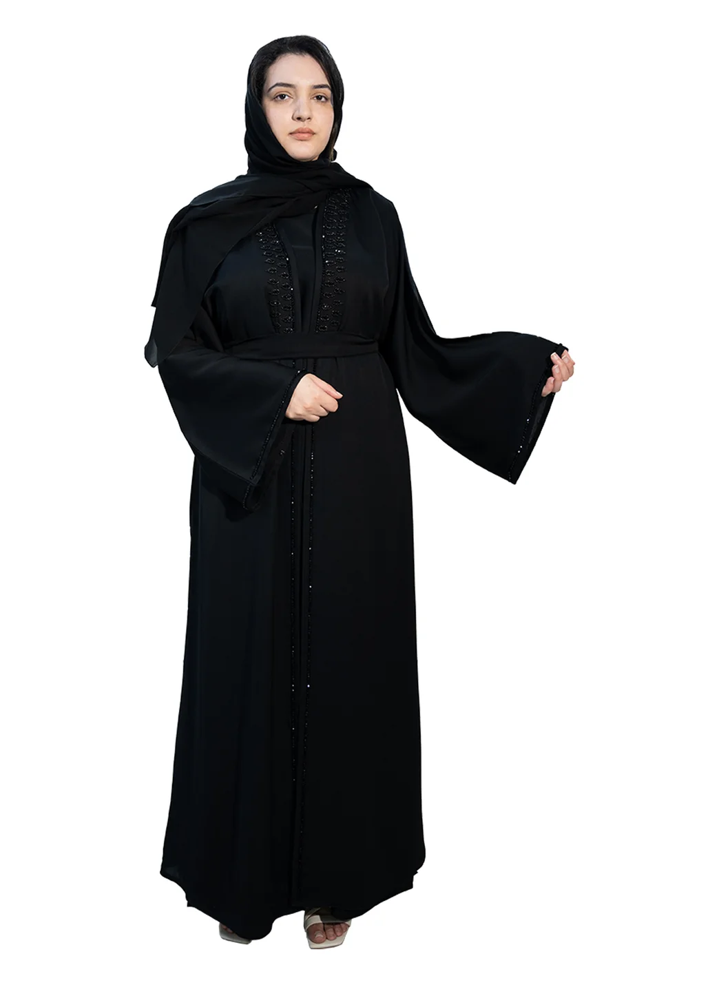 NUKHBAA 2 piece Abaya paired with matching inner dress, Hijab & belt-2P655