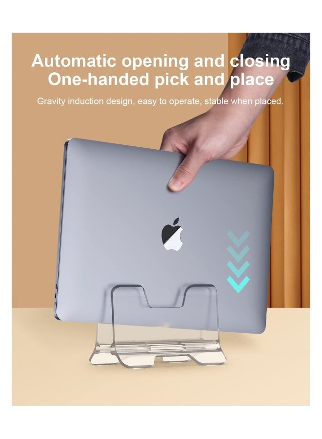 Vertical Laptop Stand, SYOSI Notebook Stand for Desk Gravity Locking Holder Dock Save Space Improves Airflow MacBook Pro, Mac Mini, Surface, HP, Dell, Chrome Book (White ABS) - Image 2