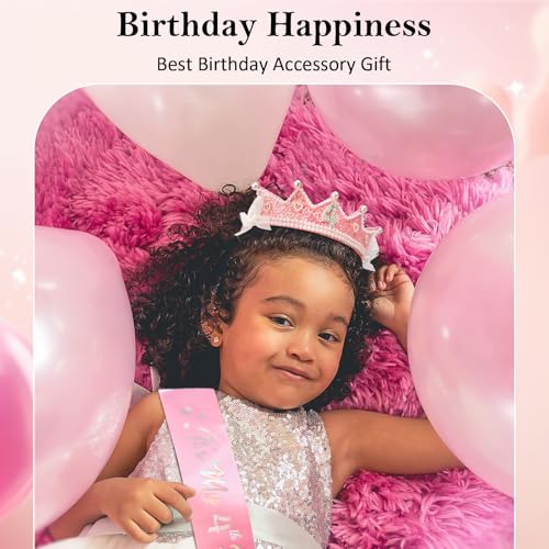 CUBACO Birthday Girl Crown and Sash, 4th Birthday Girl Headband Princess Pink Crown 4 Year Old Girl Birthday Gifts Outfit Birthday Decorations,Suitable for Party Favors Decorations - Image 3