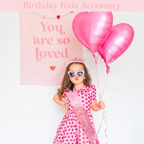 CUBACO Birthday Girl Crown and Sash, 4th Birthday Girl Headband Princess Pink Crown 4 Year Old Girl Birthday Gifts Outfit Birthday Decorations,Suitable for Party Favors Decorations - Image 4