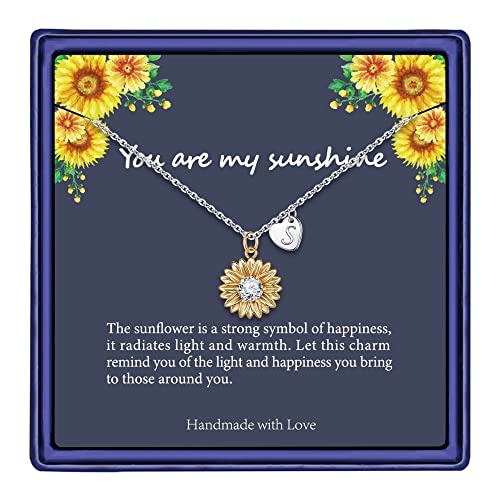 MONOZO Initial Sunflower Necklace for Women Trendy, 14k Gold Plated Sunflower Necklace Pendant CZ Heart Letter Initial Necklace You are My Sunshine Gifts Sunflower Jewelry S - Image 1