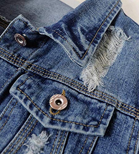 Kedera Jean Jackets for Women Fashion Ripped Distressed Casual Long Sleeve Denim Jacket Basic Button Down Jean Coat Winter Spring Autumn US 8-10(M) Dark Blue - Image 3