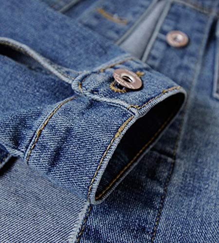 Kedera Jean Jackets for Women Fashion Ripped Distressed Casual Long Sleeve Denim Jacket Basic Button Down Jean Coat Winter Spring Autumn US 8-10(M) Dark Blue - Image 5