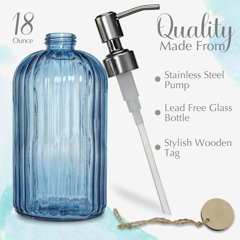 JASAI 18Oz Navy Blue Glass Soap Dispenser for Kitchen & Bathroom, Refillable Kitchen soap Dispenser with Vertical Stripe, Bathroom Soap Dispenser for Dispense Hand soap& Dish Soap. - Image 2