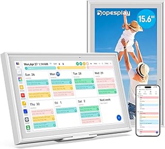 Dopesplay تقويم رقمي بشاشة لمس 15.6''، منظم عائلي ذكي FHD ومخطط جداري، مزامنة عبر التطبيق وجدول مهام تفاعلي لجداول العائلة، إطار صور رقمي، 64GB، Wi-Fi