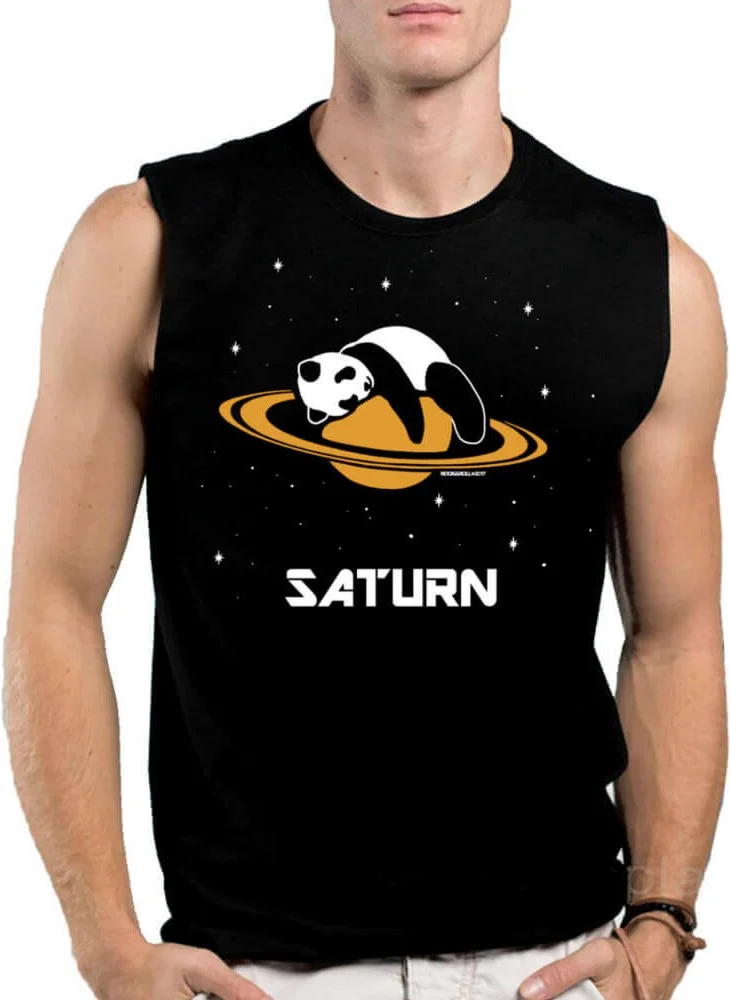 روك اند رول Saturn Panda Black Cut Sleeve / Sleeveless Men's T-Shirt