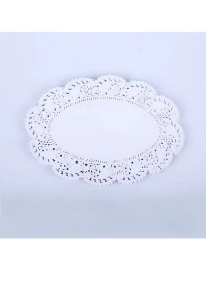 Generic - 200 Pieces Baking Paper Mats Disposable Oil-Absorbing Paper Food Tray Liners Decorative Lace Hollow Oval Paper Set White 6.5*9 Inches - Image 1