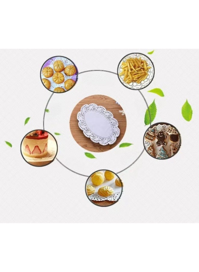 Generic - 200 Pieces Baking Paper Mats Disposable Oil-Absorbing Paper Food Tray Liners Decorative Lace Hollow Oval Paper Set White 6.5*9 Inches - Image 1