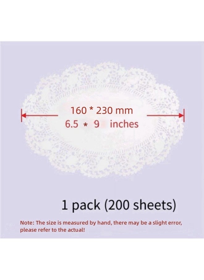 Generic - 200 Pieces Baking Paper Mats Disposable Oil-Absorbing Paper Food Tray Liners Decorative Lace Hollow Oval Paper Set White 6.5*9 Inches - Image 1