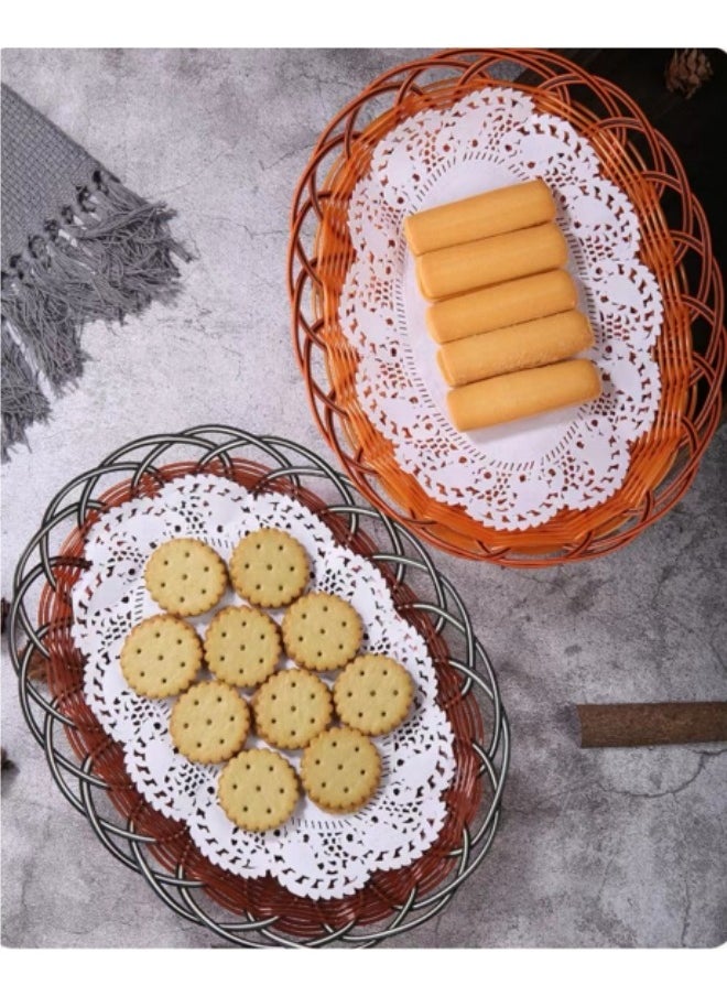 Generic - 200 Pieces Baking Paper Mats Disposable Oil-Absorbing Paper Food Tray Liners Decorative Lace Hollow Oval Paper Set White 6.5*9 Inches - Image 1