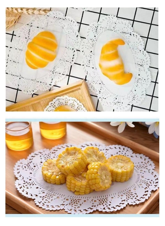 Generic - 200 Pieces Baking Paper Mats Disposable Oil-Absorbing Paper Food Tray Liners Decorative Lace Hollow Oval Paper Set White 6.5*9 Inches - Image 1