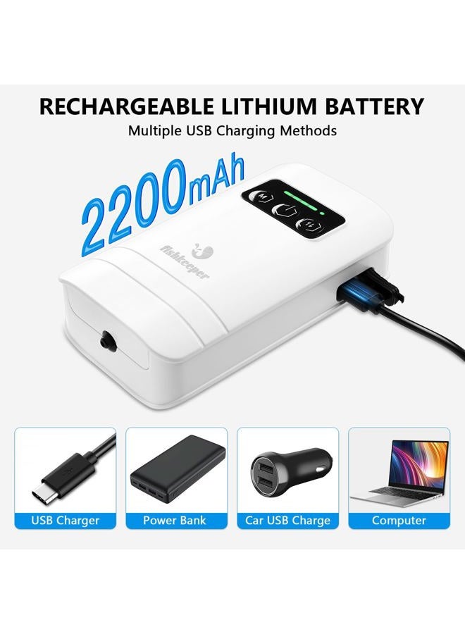 fishkeeper Rechargeable Aquarium Air Pump, Aerator Fish Tank Air Pump Up to 60 Gallons Portable Battery Powered Oxygen Pump with Clip for Most Bait Buckets, Power Outages and Emergency (2W 30GPH) - Image 4