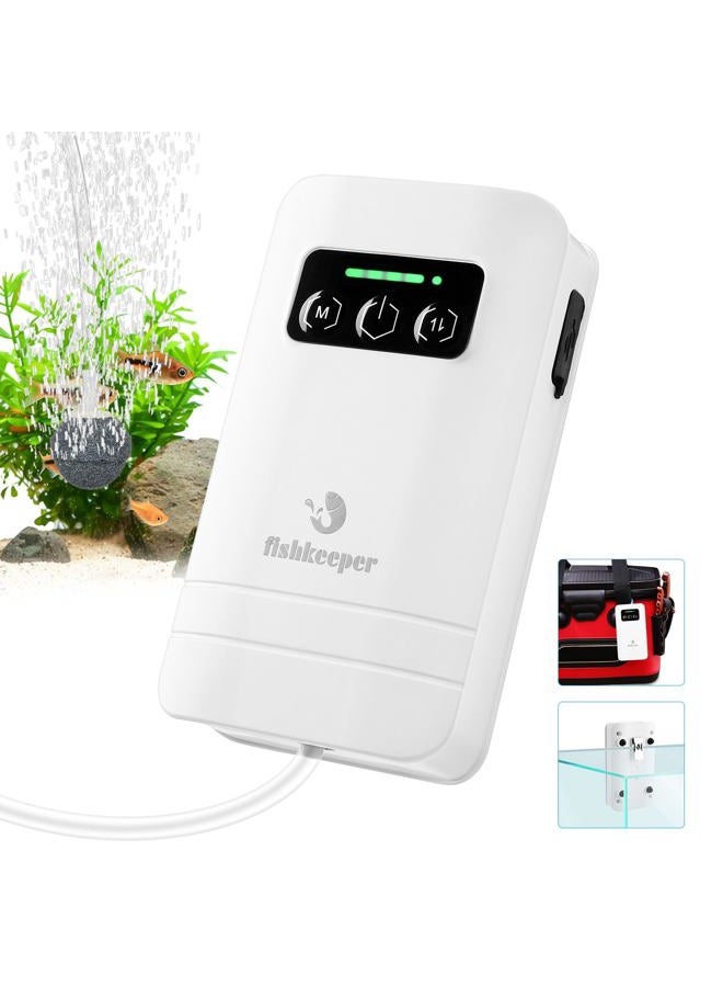 fishkeeper Rechargeable Aquarium Air Pump, Aerator Fish Tank Air Pump Up to 60 Gallons Portable Battery Powered Oxygen Pump with Clip for Most Bait Buckets, Power Outages and Emergency (2W 30GPH) - Image 1